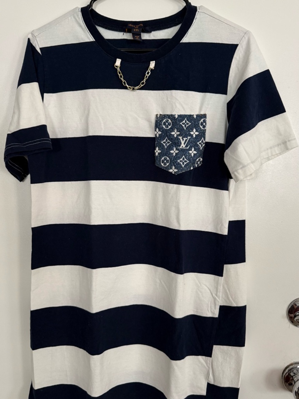 Striped Navy & White Mini Dress with Pocket Detail